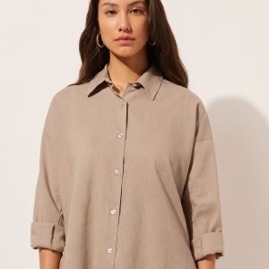 Cropped Linen and Viscose Shirt