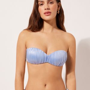 Graduated Padded Bandeau Swimsuit Top Shiny Satin