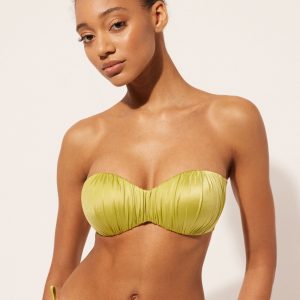 Graduated Padded Bandeau Swimsuit Top Shiny Satin