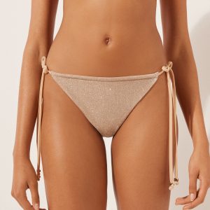 Brazilian String Swimsuit Bottoms Golden Glitter