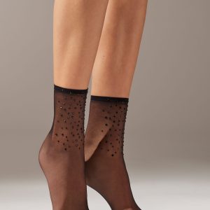 Sheer Short Socks with Rhinestones