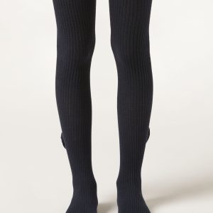 Girls’ Ribbed Cotton Tights with Bow